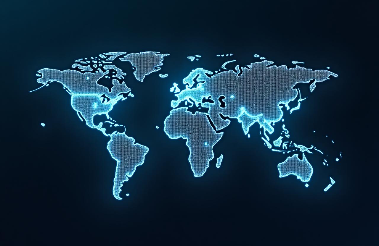 Global map with digital data overlays indicating trade risks